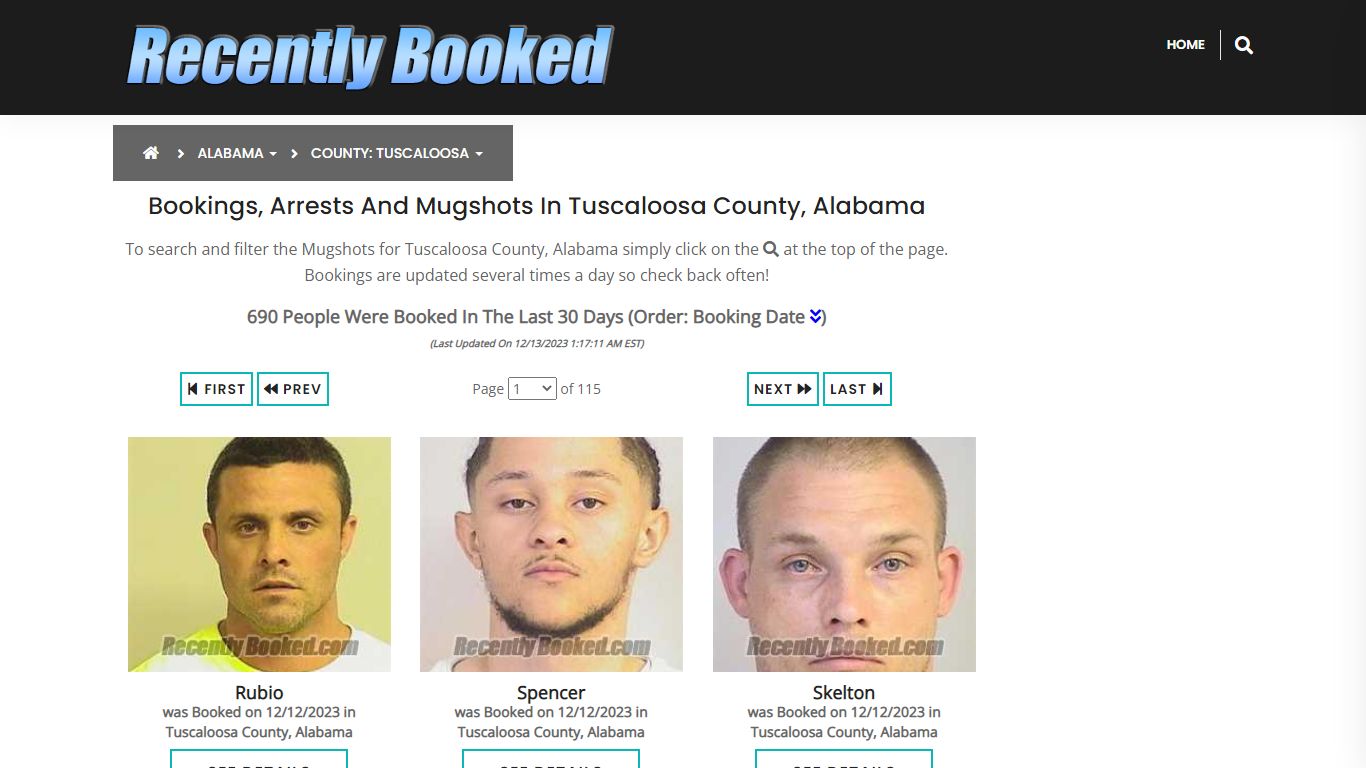 Bookings, Arrests and Mugshots in Tuscaloosa County, Alabama